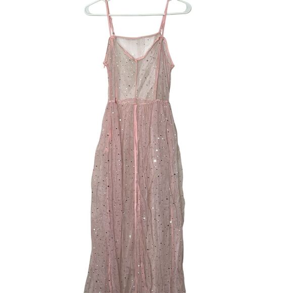 Pink Starry Tulle Maxi Dress M Sleeveless Party Evening - Picture 5 of 15